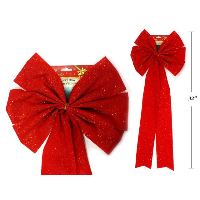 Christmas Bow Red Velvet 27x81cm Glitter