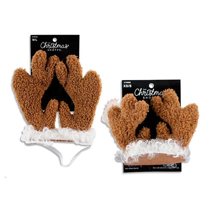 Christmas Pet Plush Reindeer Headband with Elastic Strap 2Sizes Xs/s & M/l