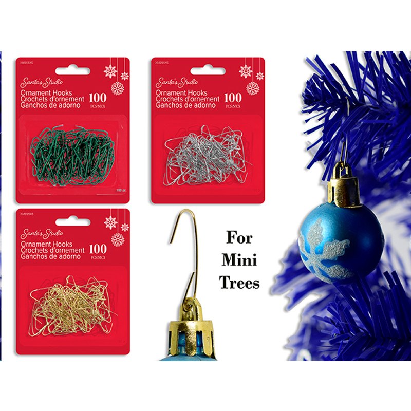 Christmas Hooks 100pk 1in/2.5cm 3 AssortedColours