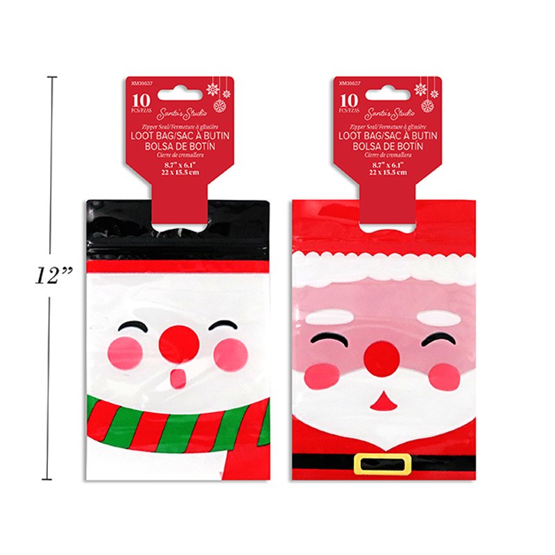 Christmas Zipper Seal Loot Bag 10pk 22x15.5cm 2 Assorted
