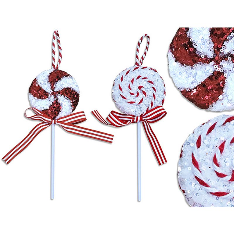 Christmas Confetti Lollipop Ornament with Ribbon 9.5x26cm 2 Assorted