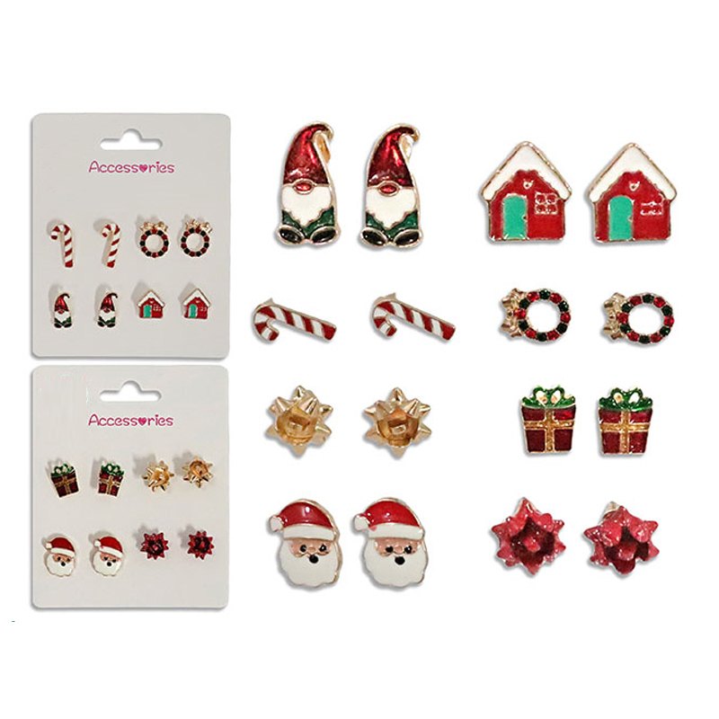 Christmas Earrings Stud 4 Assorted Pairs/2pk Assorted