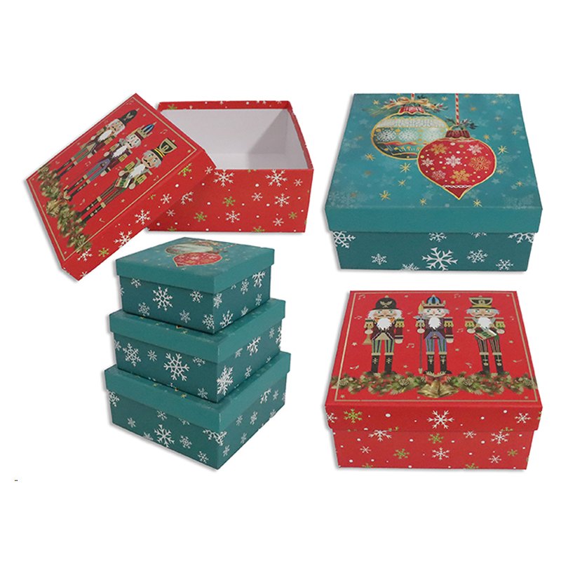 Christmas Gift Box s/3 20x20x9.5cm Matte 2 Assorted