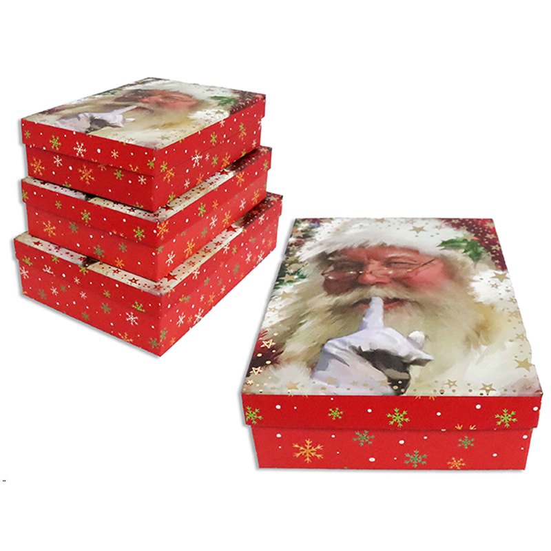 Christmas Gift Box s/3 33x23.5x9cm Foil Hot Stamp Matte Santa