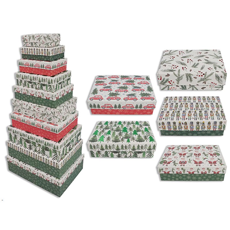 Christmas Gift Box s/10 37x27x11cm Foil Hot Stamp Matte