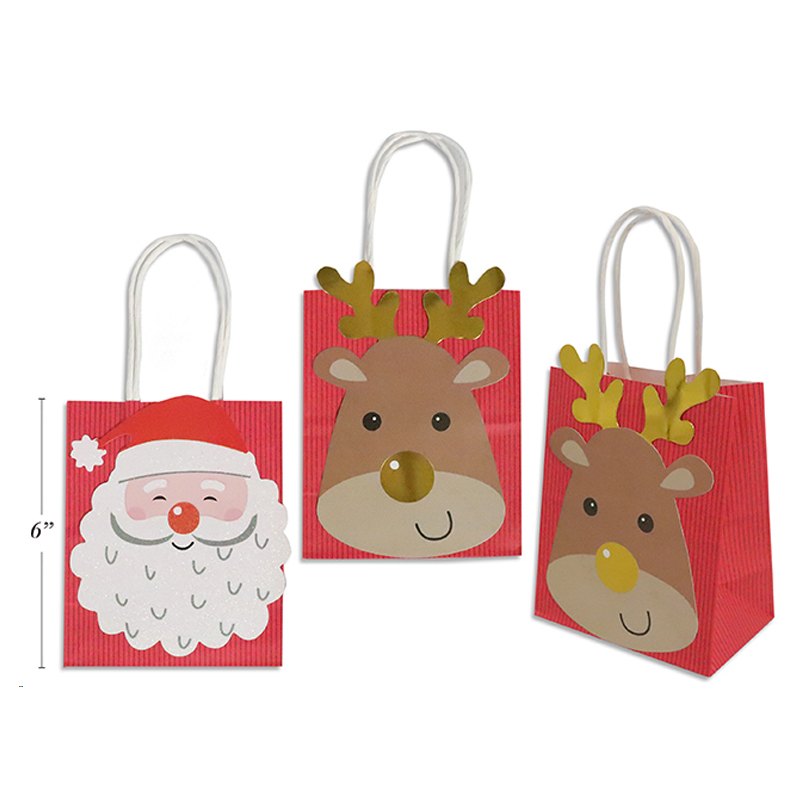 Christmas Gift Bag 3pk 12.2x7.5x15cm Foil/ Iridescent Glitter Tip-Ons