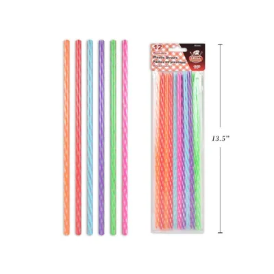 Reusable Plastic Straws 12pk 28cm 7mmD
