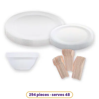 Eco Party Tableware Kit (Serves 48, 294 Pieces)