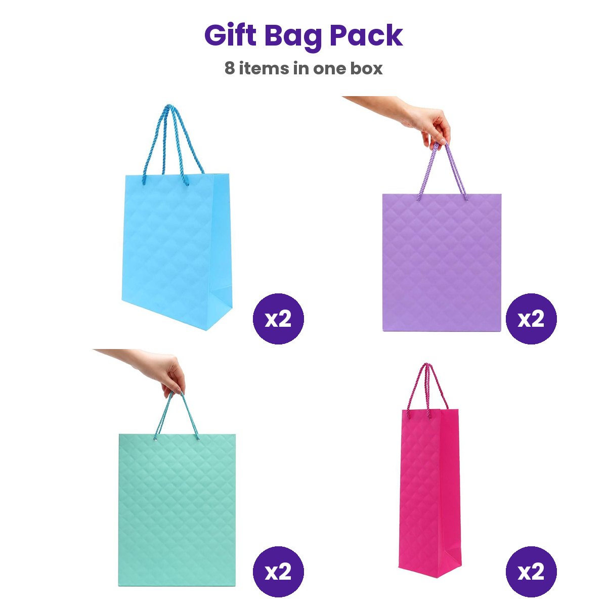 Gift Bag Pack (8 Bags: 2 Each Small, Medium, Large & Bottle)