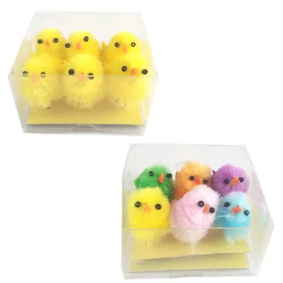 Easter Chenille Chicks 6pc 5cm Yellow PVC Box