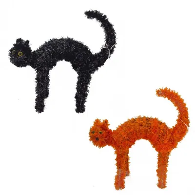 Halloween Tinsel Cat 45x42x21cm