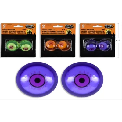 Halloween Sticky Eyeballs 2pk : Purple / Orange / Green