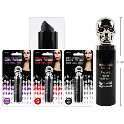 Halloween Makeup Matte Lipstick with Metallic Skull Topper