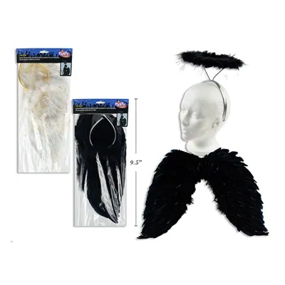 Halloween Tinsel Feather Wings & Halo Headband