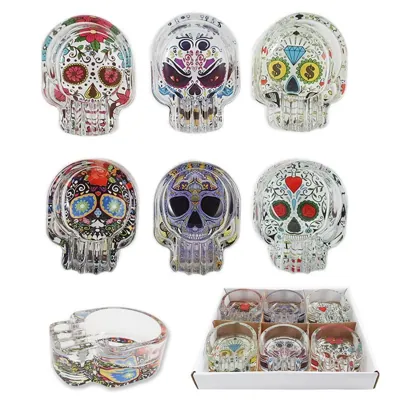 Ashtray Glass Printed Skull DSN 9.5X6.7CM