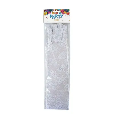 Party Gloves Lace 38cm White