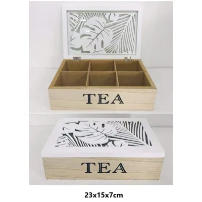 Wooden Tea Box White 6SECTION 22.8x15.2x7cm