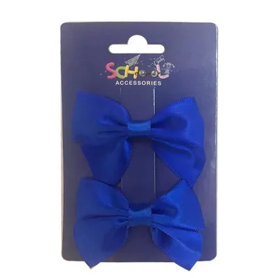 School Blue Hair Bow Clip 2pc
