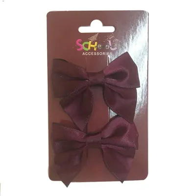 School Burgundy Hair Bow Clip 2pc