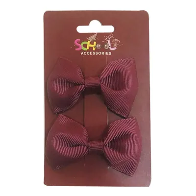 School Burgundy Hair Bow Clip 2pc