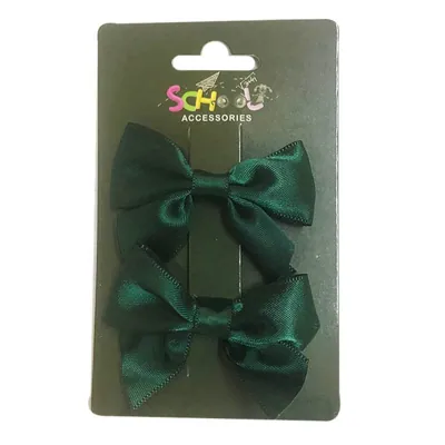 School Dark Green Hair Bow Clip 2pc