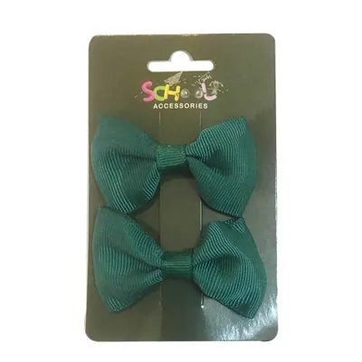 School Dark Green Hair Bow Clip 2pc