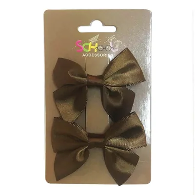 School Brown Hair Bow Clip 2pc