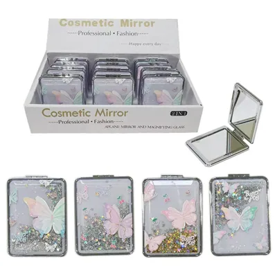 Pocket Mirror Butterfly with Floating Sand