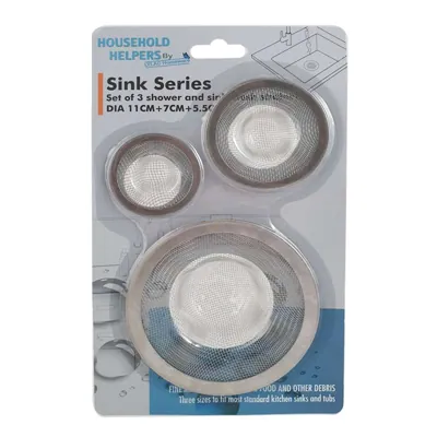 S/steel Sink Strainer 3pc 5.5x2.5/7x2/11x4cm