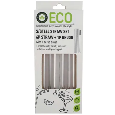 S/steel Straw Set 6pc Straw + 1pc Brush