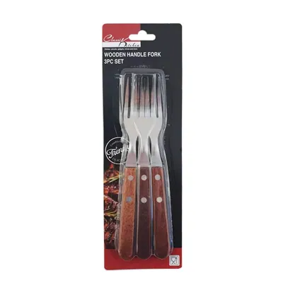 Wooden Handle Fork 3PC Set 20CM