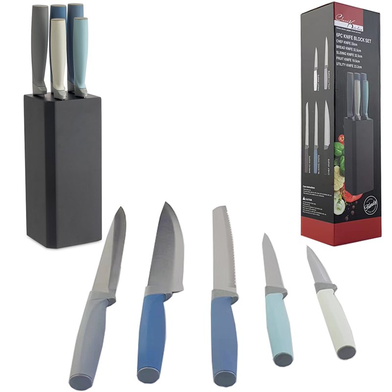 Kitchen Knife Set 6PC MDF Block Chef/Bread/Slicing/Fruit/Utility 8X8.5X34CM — photo 1 of 1