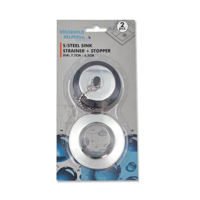 S/steel Sink Strainer + Stopper 7.7cm Dia + 6.5cm Dia