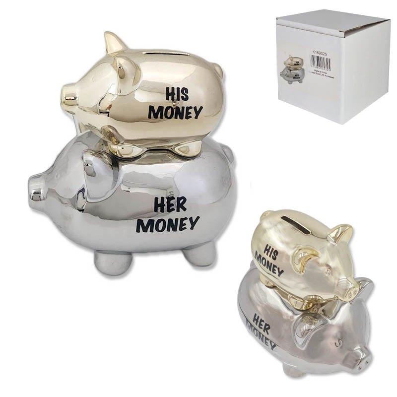 Ceramic Money Pig His/Her money G/S 17x12x18.5cm — photo 1 of 1
