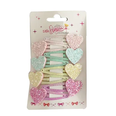 Kids Glitter Heart Hair Clips (8pk)