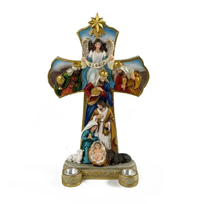 Nativity Cross W/Candlestick Holder 19.3X9.3X31.2CM