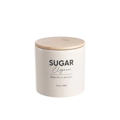 Ceramic Canister Bamboo Lid Sugar 11x10.6cmH