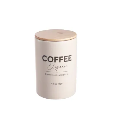 Ceramic Canister Bamboo Lid Coffee 11x15.6cmH