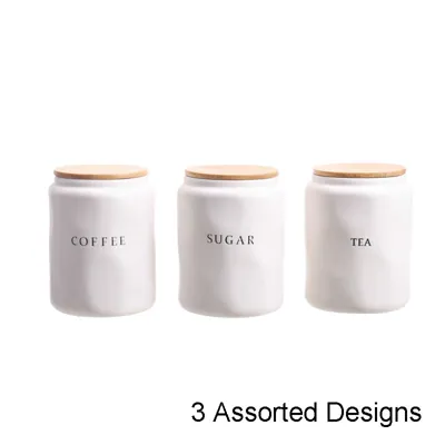 Ceramic Canister Bamboo Lid 10x13.8cmH