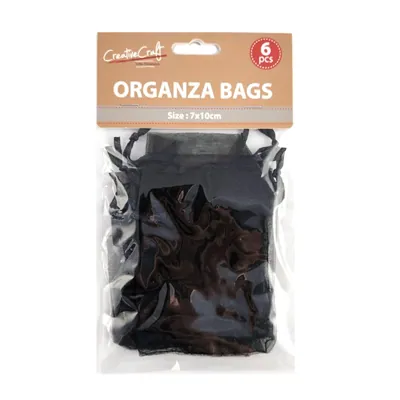 Craft Organza Bag 6pk 7x10cm Black