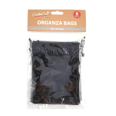 Craft Organza Bag 6pk 9x12cm Black