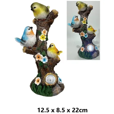 Resin Birds on Stump Solar Light 12.5x8.5x22cm