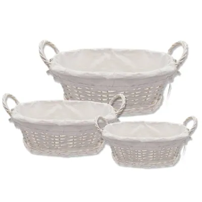 S/3 Baskets with Lining 40x30x16cm Oval Ear Handle