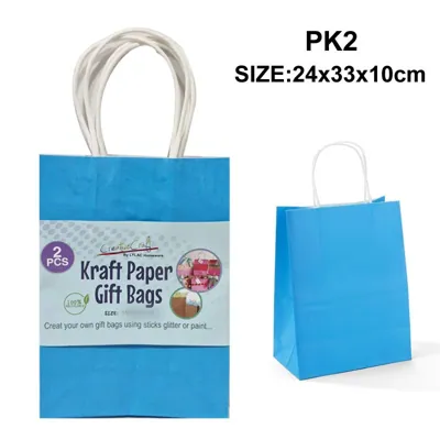 Gift Bag Kraft Paper PK2 Blue 24X33X10CM