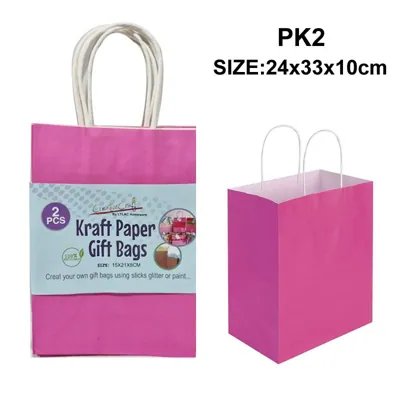 Gift Bag Kraft Paper PK2 Pink 24X33X10CM