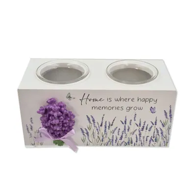 Wooden Lavender Candle Holder 2Cup 17.5x8x8cm