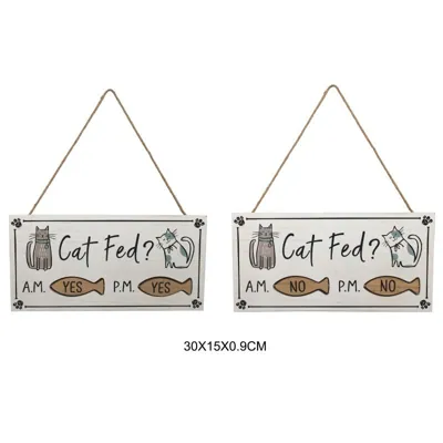 Wooden Plaque Cat Fed? 30x15cm