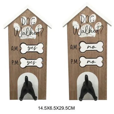 Wooden Plaque Dog Walked with Lead Holder 14.5x29.8cm