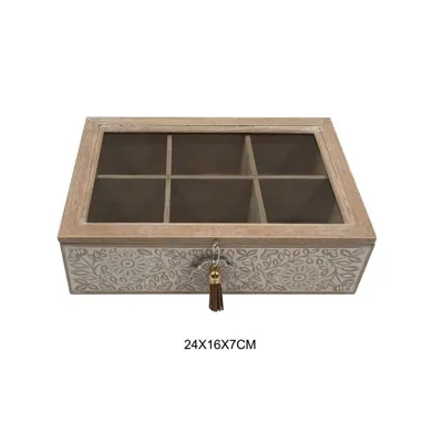 Wooden Box w/6 Divisions 24x16x7cm
