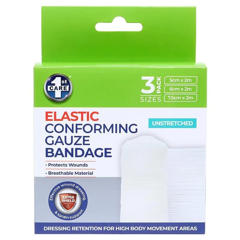 Conforming Gauze Bandages Non-Adhesive 3pk - Sizes: 7.5cm X 2m, 6cm X 2m, 5cm X 2m (4m Stretched) – image 2